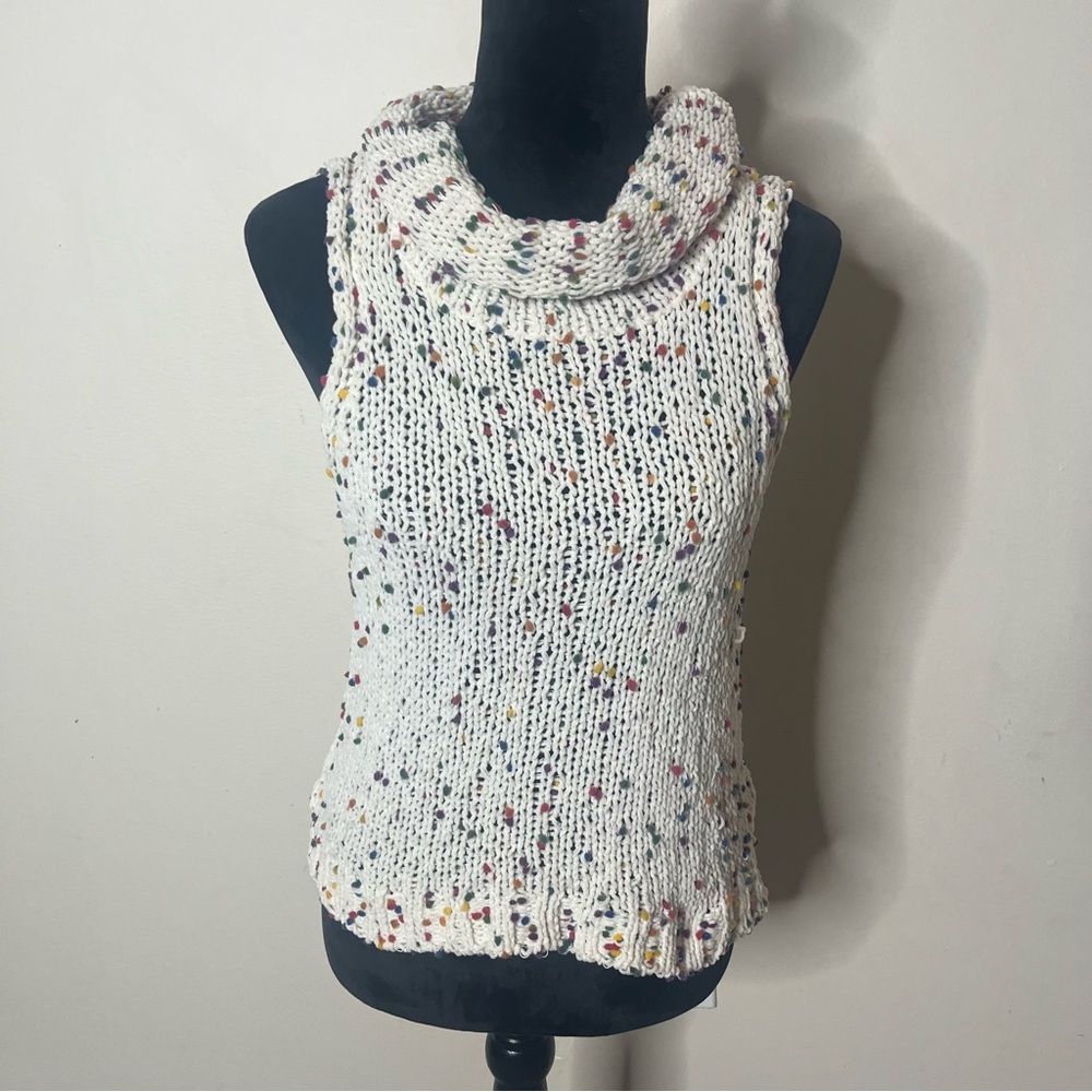 The Impeccable‎ Pig Cream Speckled Knit Cowl Neck Sleeveless Sweater Vest Sz M